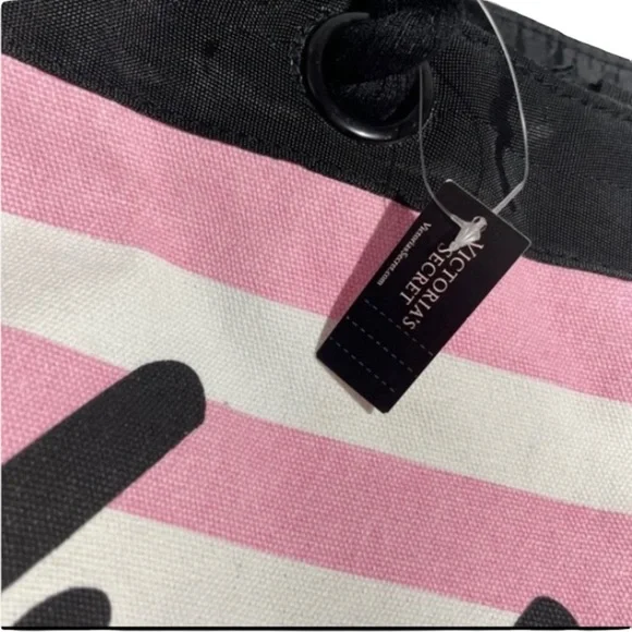 Victoria’s Secret Tote Travel Bag Overnight Weekender Stripes Pink White Black - Picture 6 of 14